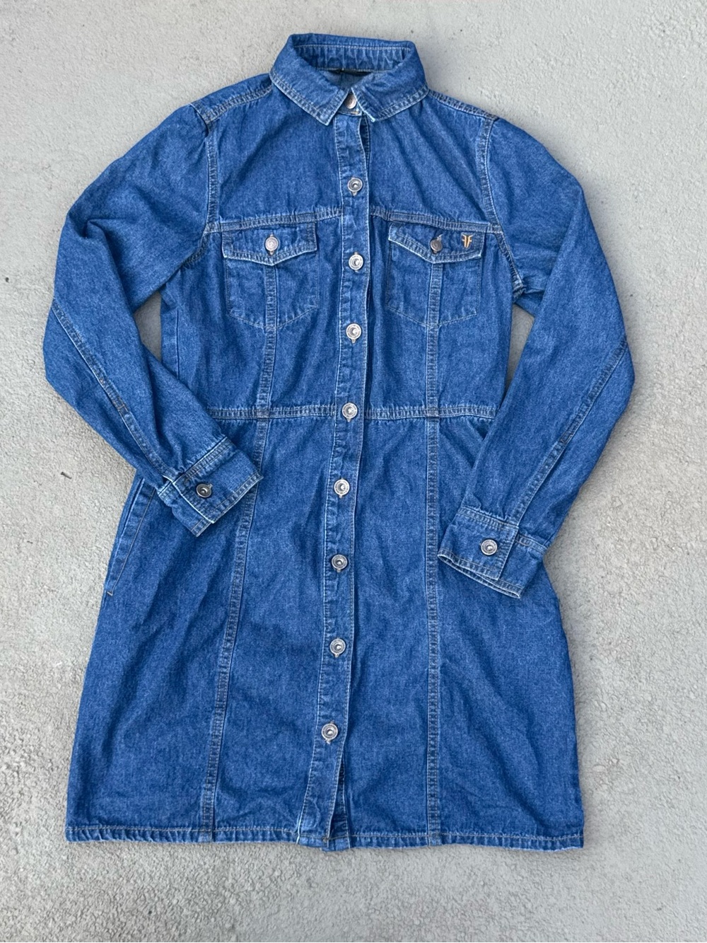 Frye Dark Wash Denim Button Front Shirt Dress Women’s XS Western Long Sleeve
